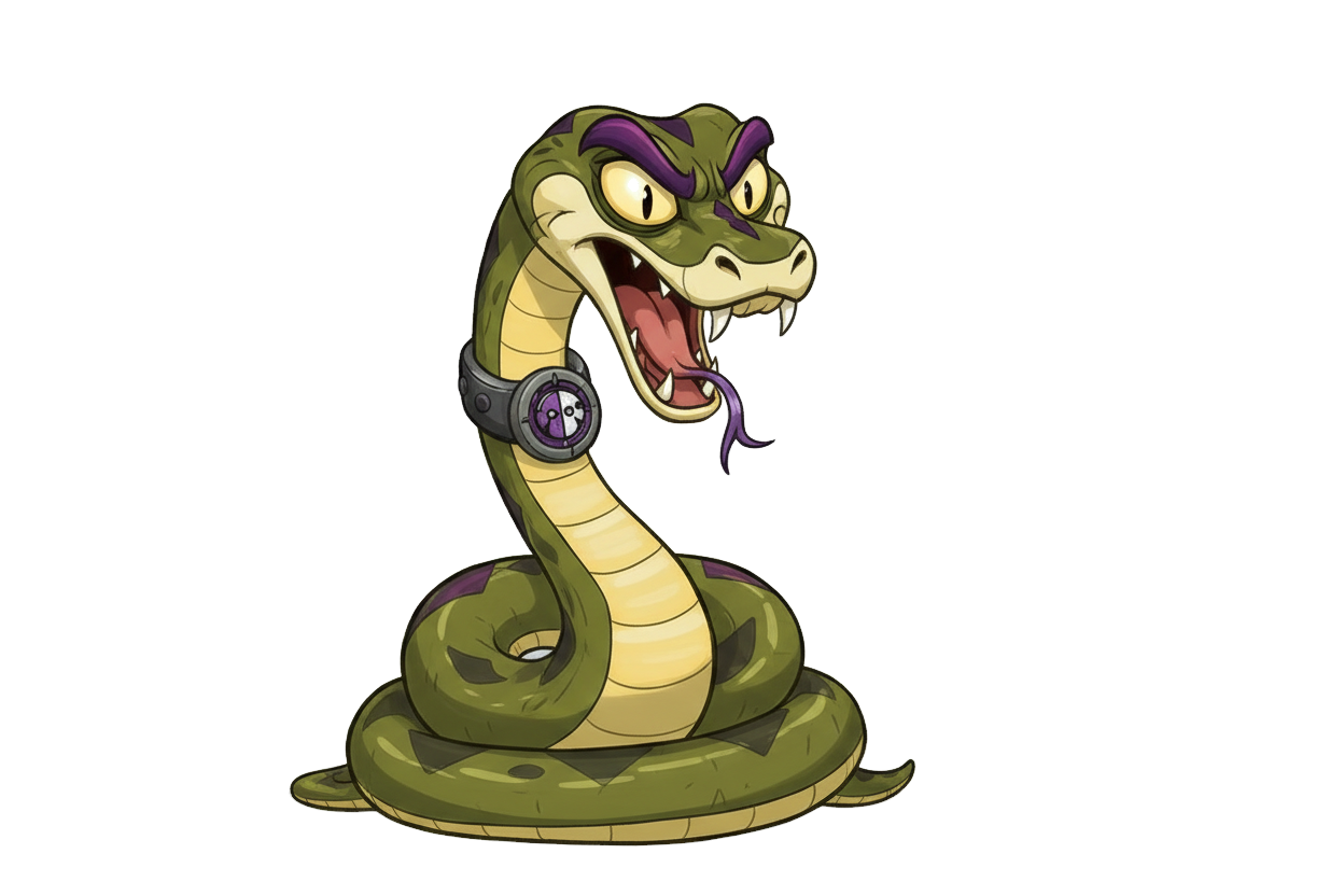 Slink, a snake stealth operative, official Monkeys on Patrol artwork