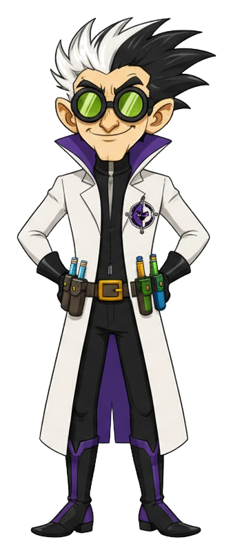 Dr. Split, front-facing portrait, official Monkeys on Patrol artwork