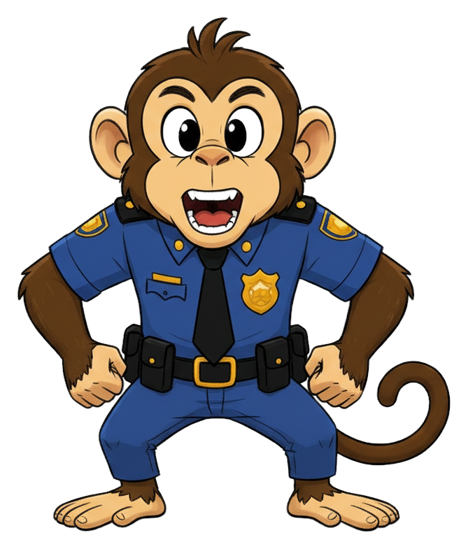Ba, a confident capuchin monkey taking charge, official Monkeys on Patrol artwork