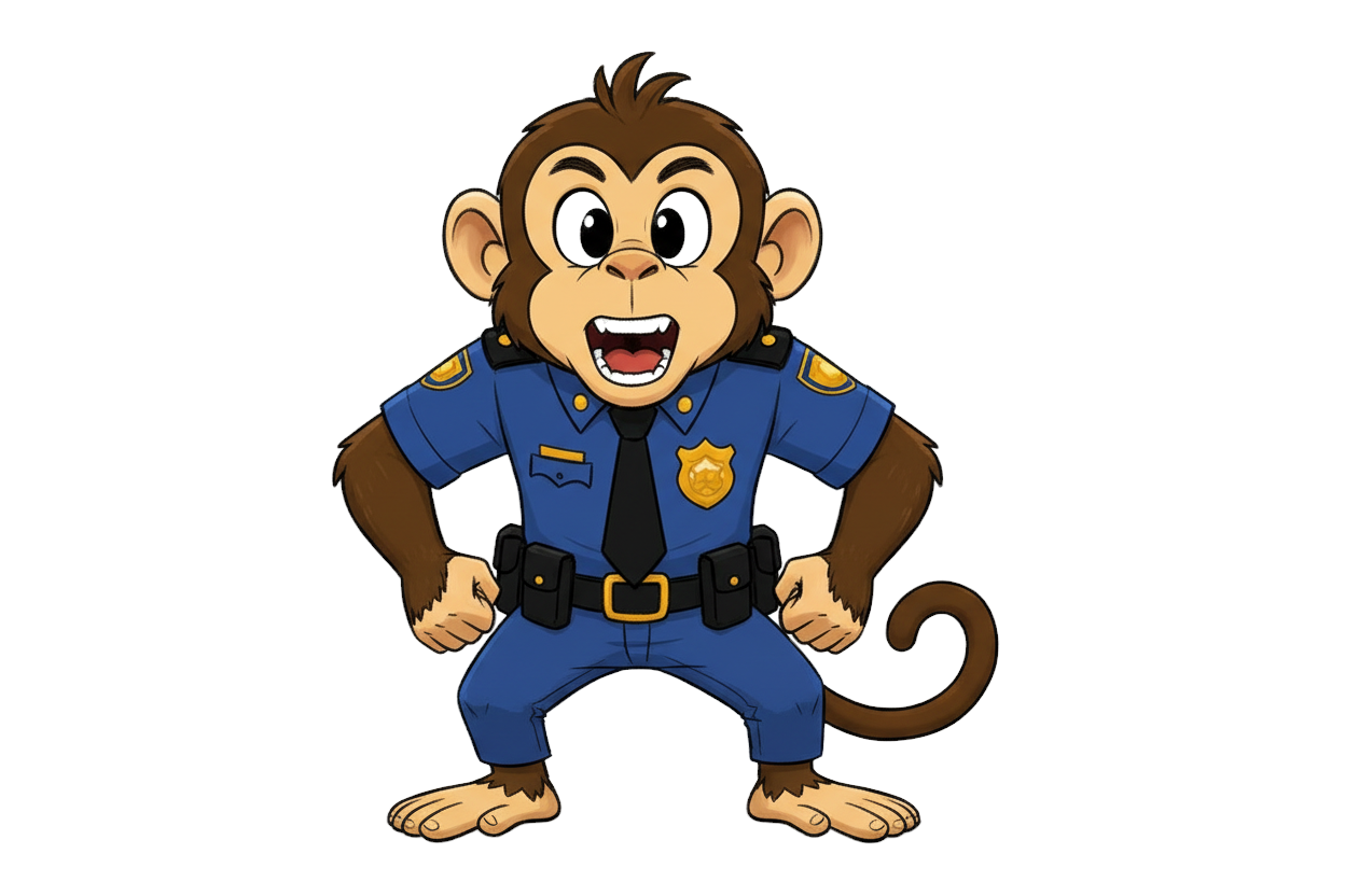 Ba, a confident capuchin monkey taking charge, official Monkeys on Patrol artwork