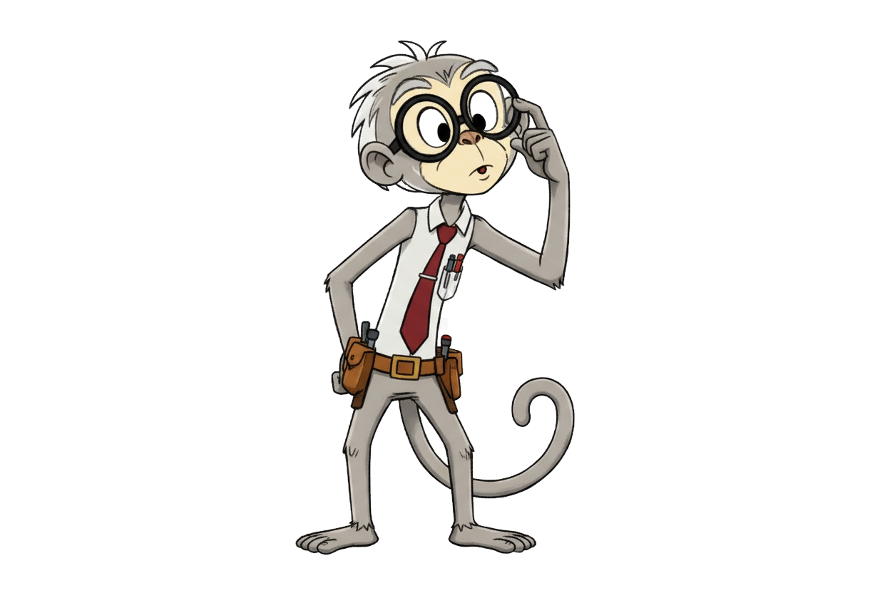 Nan, a surprised langur monkey, official Monkeys on Patrol artwork